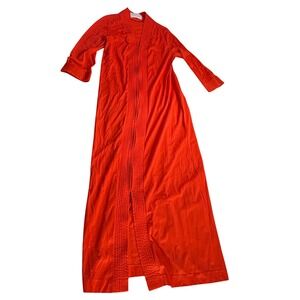 Vintage Loungewear by Gossard Red Zip Up Robe‎ Long Sleeve Pleated House Dress